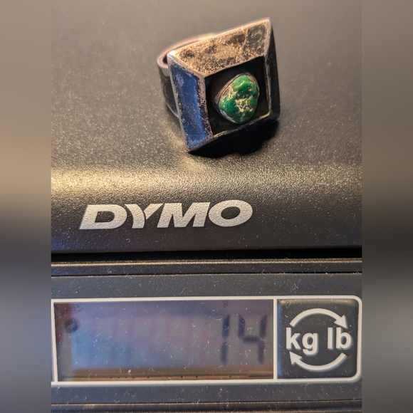 Rare Vintage Sterling Silver Turquoise Shadow Box Ring Size 9 - Picture 5 of 12